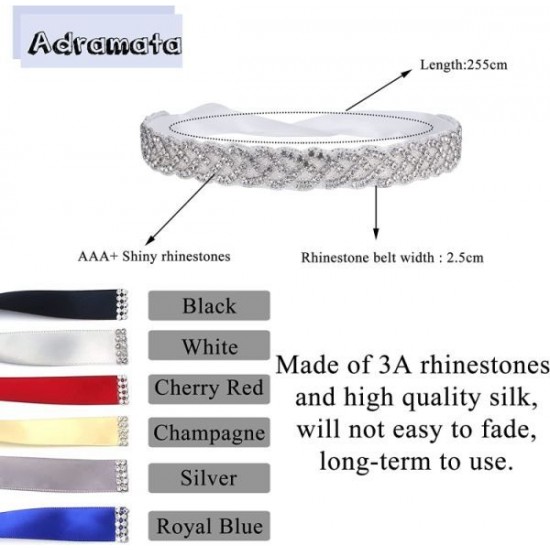 2Pcs Bridal Wedding Dress Belt Sparkly Rhinestone Sash Belts For Formal Evening Dress Women Bridal Bridesmaid